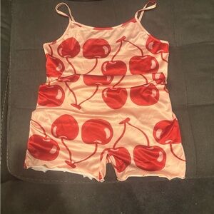 SHEIN Red Cherry Print Romper